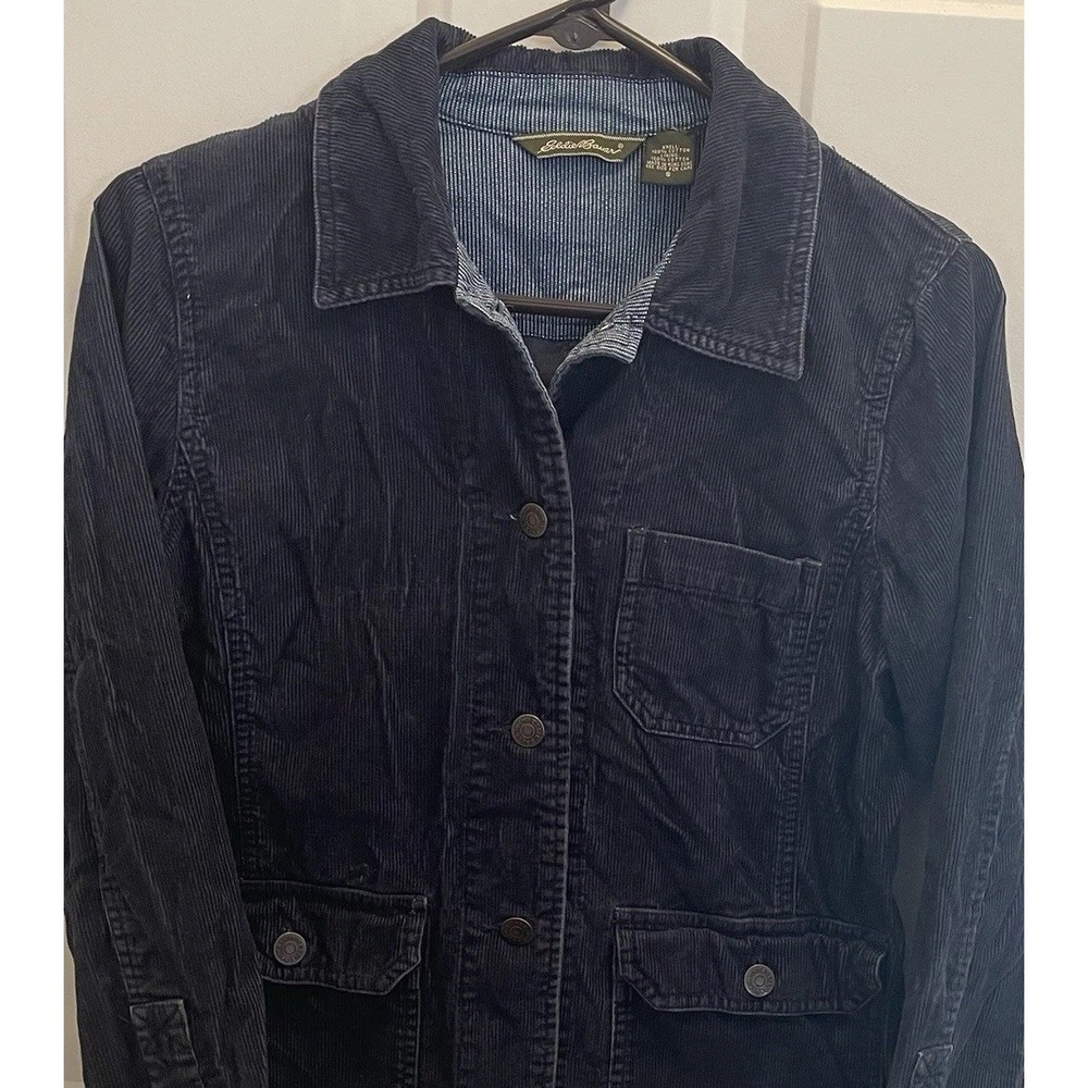 Eddie Bauer Blue Corduroy Chore Jacket Womens Small Pockets Cottage‎ Outdoor